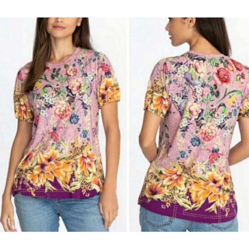 Johnny Was Topiary Puff Sleeve Knit Tee